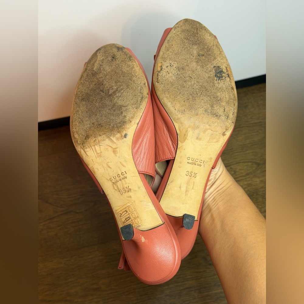 Gucci Starfish Slingback S12 Peep-toe Heels in Coral Pink Leather Size 35.5 - Picture 7 of 11